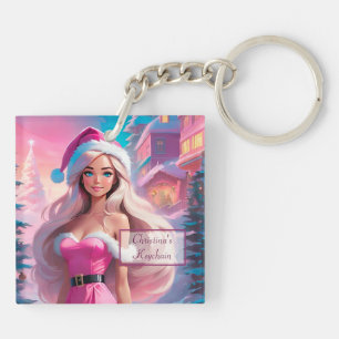 Porte-clefs Belle fille de Noël rose 01