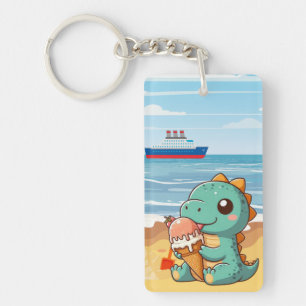 Porte-clefs Belle glace manger dino à la plage