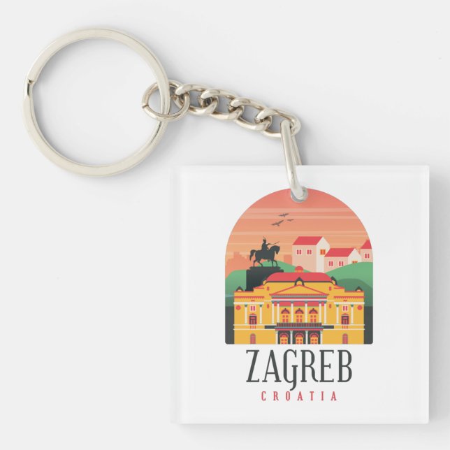 Porte-clefs Belle Zagreb Croatie Cityscape Vintage (Devant)