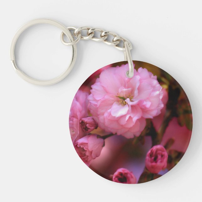 Porte-clefs Belles fleurs de cerisiers rose printemps (Devant)