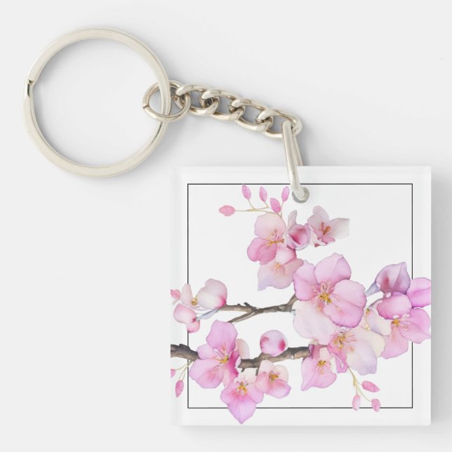 Porte-clefs Belles fleurs de cerisiers roses (Devant)