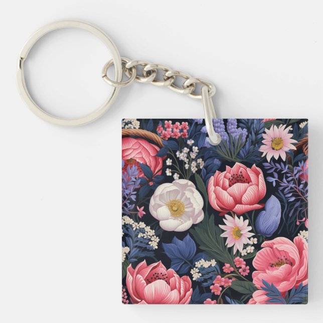 Porte-clefs Belles fleurs, motif coloré, (Devant)