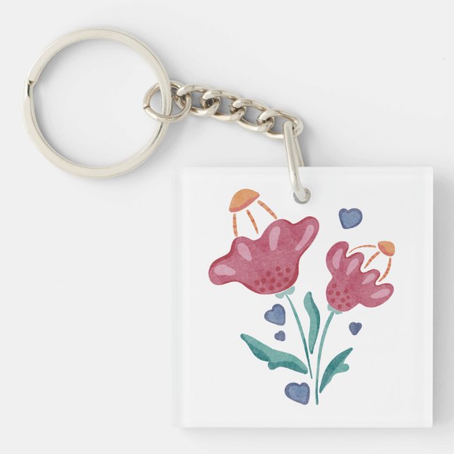 Porte-clefs Belles fleurs psychédéliques (Devant)