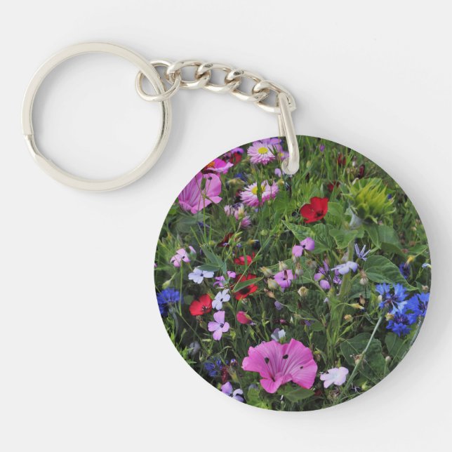 Porte-clefs Belles fleurs violettes et bleues sauvages (Devant)