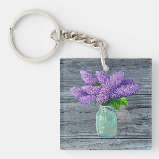 Porte-clefs Belles Lilacs En Mason Jar Rustique (Devant)