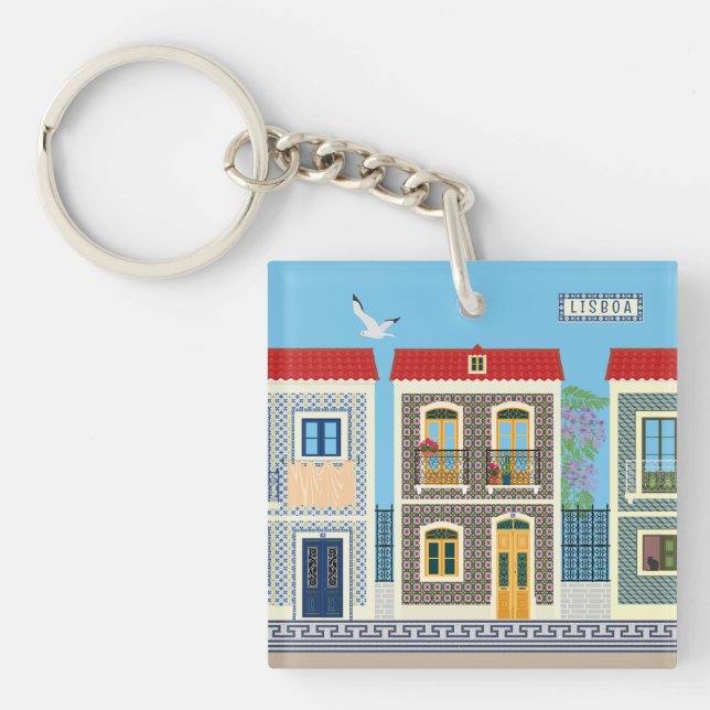 Porte-clefs Belles maisons portugaises avec tuiles ou azulejos (Devant)