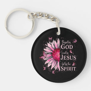 Porte-clefs Béni Par Dieu - Aimé Par Jésus Tournesol Rose