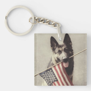 Porte-clefs Berger allemand avec drapeau américain