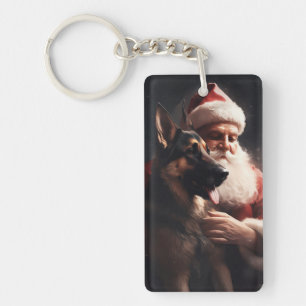 Porte-clefs Berger Allemand avec le Père Noël Fête de Noël
