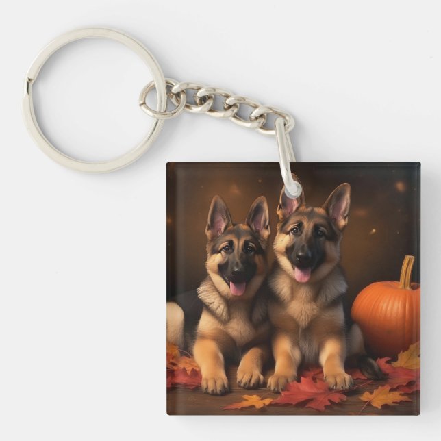 Porte-clefs Berger Allemand Chiot Citrouille d'automne (Devant)