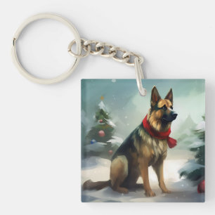 Porte-clefs Berger Allemand dans la neige de Noël