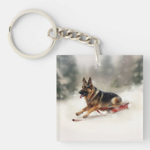 Porte-clefs Berger allemand neige de Noël hiver