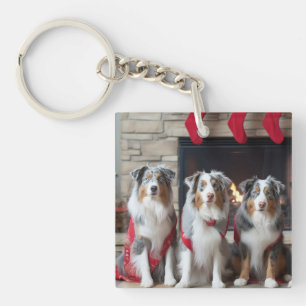 Porte-clefs Berger Australien au coin du feu de Noël