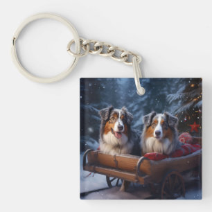 Porte-clefs Berger Australien enneigé Décoration de Noël Traîn