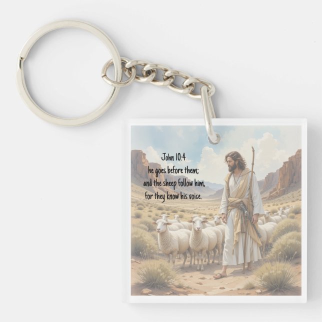 Porte-clefs Berger va devant eux Écriture biblique (Devant)