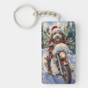 Porte-clefs Bernedoodle Chien à moto Noël