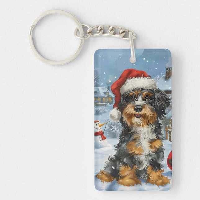 Porte-clefs Bernedoodle Chien Winter Wonderland Noël (Devant)