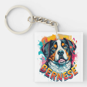 Porte-clefs Bernese Mountain Dog Head Vibré couleur éclaboussu