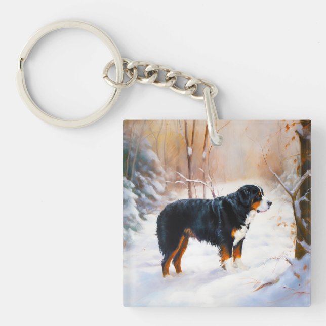 Porte-clefs Bernese Mountain Qu'il neige Noël  (Devant)
