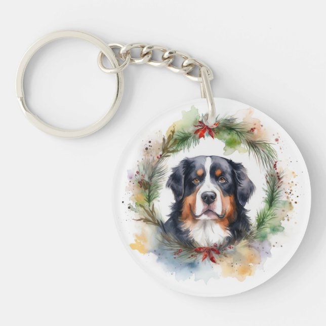 Porte-clefs Bernois Mountain Festive Wreath Pup (Devant)