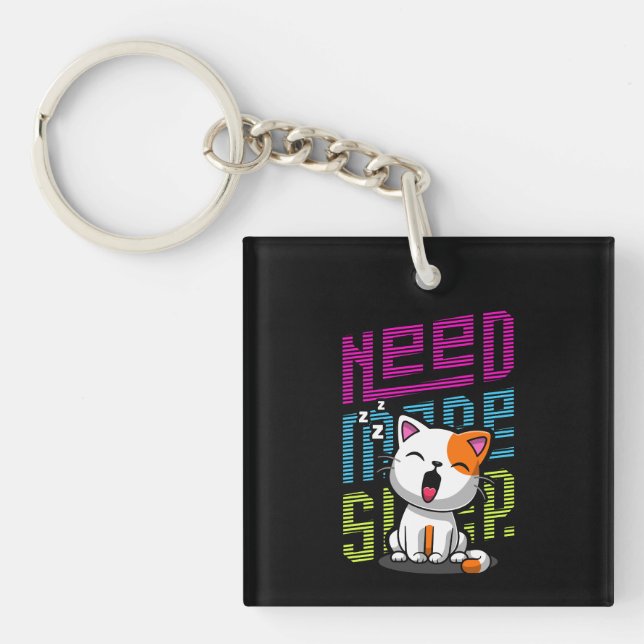 Porte-clefs Besoin de plus de sommeil | Funny Cat expression d (Devant)