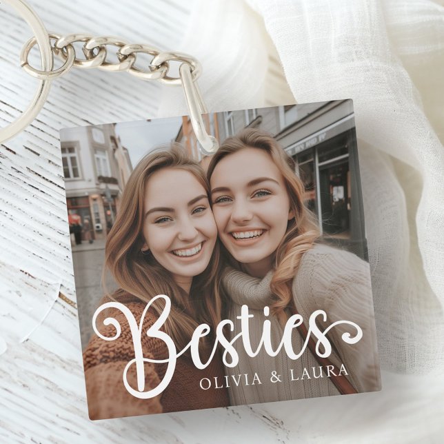 Porte-clefs Besoins meilleurs amis personnalisation noms photo (Besties best friends custom names photo keychain)