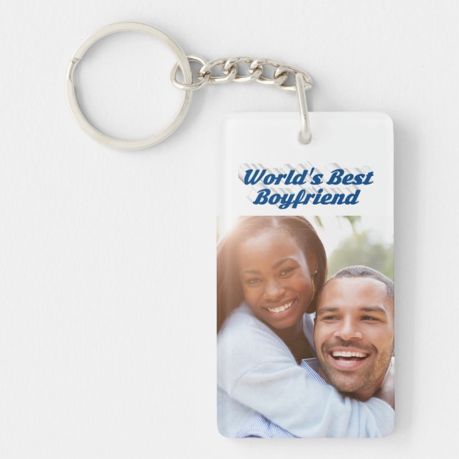 Porte-clefs Best Boyfriend photo bleu marine texte 3d (Devant)