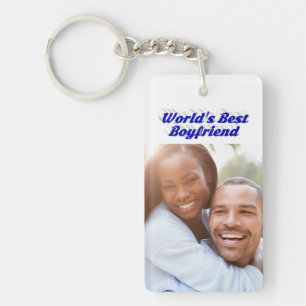 Porte-clefs Best Boyfriend photo bleu texte 3d