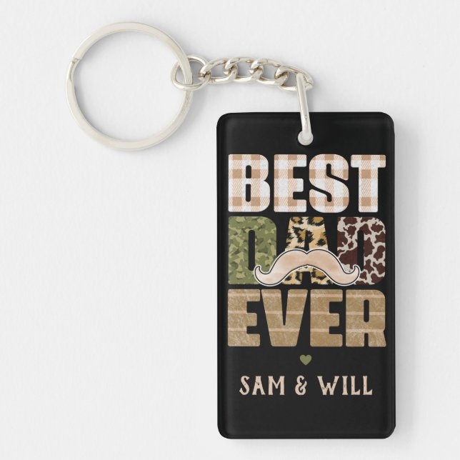 Porte-clefs Best Dad Ever | Cute | Checkered Pattern (Devant)