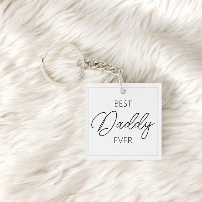 Porte-clefs Best Daddy Ever Script Photo Porte - clé blanc (Créateur téléchargé)