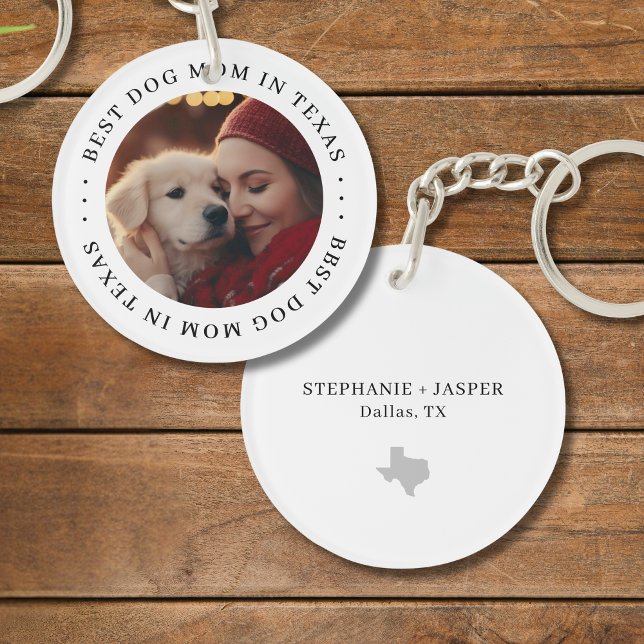 Porte-clefs Best Dog Mom in Texas Personalized Photo (Personalize with photo, names, city.  Matching items available)