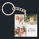 Porte-clefs Best Friends Modern Chic BFF Script Photo<br><div class="desc">Un keycahin photo meilleur amis avec la chambre pour 3 photos. Personnalisez-le avec des photos de vos seins. Conçu pour vous par Blackberry Boulevard.</div>