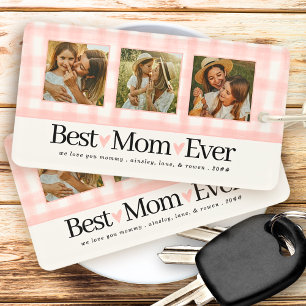 Porte-clefs Best Mom Ever 3 Photo Fête des mères En vichy Coeu