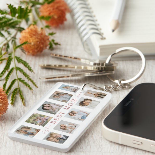 Porte-clefs Best Mom Keychain Gift | Custom Photos (Devant droit)