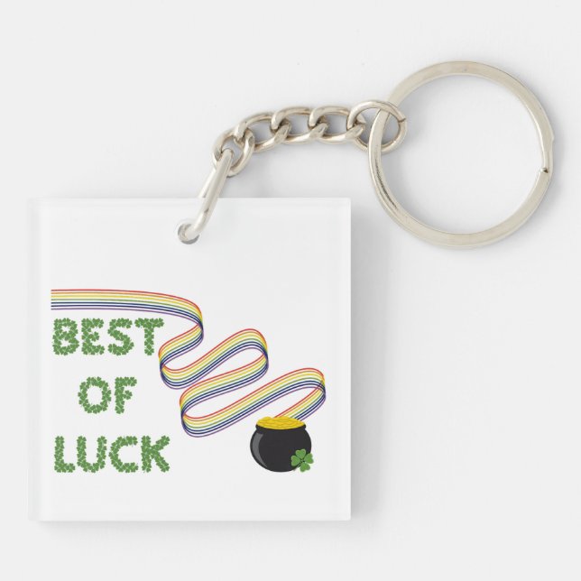 Porte-clefs Best of Luck Greeting with Clovers and Rainbow (Dos)