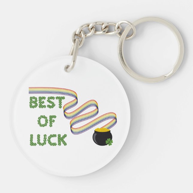 Porte-clefs Best of Luck Greeting with Clovers and Rainbow (Dos)