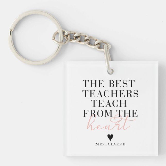Porte-clefs Best Teacher Heart Script Moderne ChicTeacher Cade (Devant)
