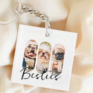 Porte-clefs Besties Animal simple moderne Jouer Trois photos