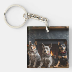 Porte-clefs Bétail Australien près de la cheminée de Noël