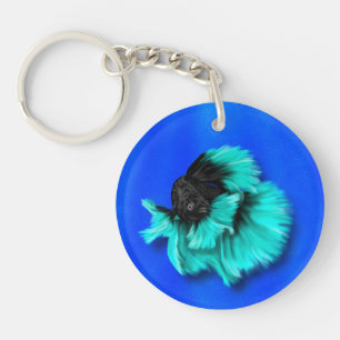 Porte-clefs Betta Fish Duo, noir & turquoise, blanc & rose