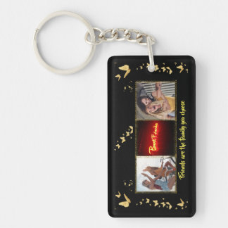 Porte-clefs BFF photo noir or parties scintillant  papillon Po