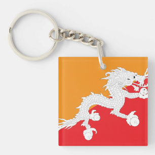 Porte-clefs Bhoutan Drapeau design avec Dragon Blanc