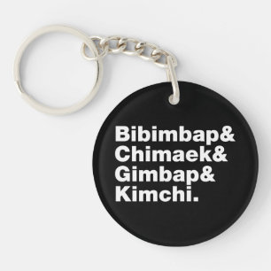 Porte-clefs Bibimbap & Chimaek & Gimbap & Kimchi. Aliments cor