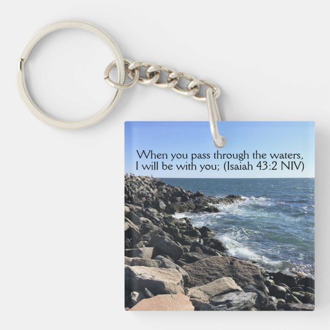 Porte-clefs Bible Verse I will be with You Photo Ocean (Devant)