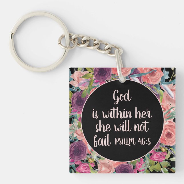 Porte-clefs Bible Verset Floral Violet Rose (Devant)