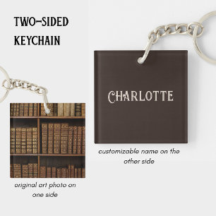 Porte-clefs Bibliothèque Vintage Personnalisée & Nom d'Amateur
