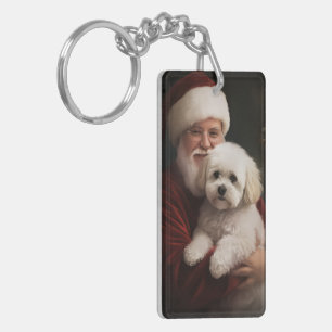 Porte-clefs Bichon frisé avec le Père Noël Noël festif 