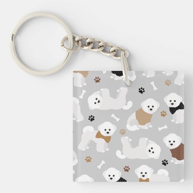Porte-clefs Bichon Frise Bones and Paws Grey (Devant)