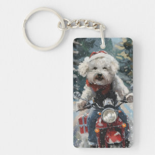 Porte-clefs Bichon Frise Chien équitation Moto Noël