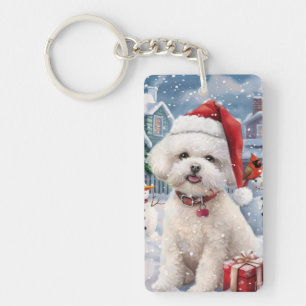 Porte-clefs Bichon Frise Chien Hiver Merveilles Pays de Noël J